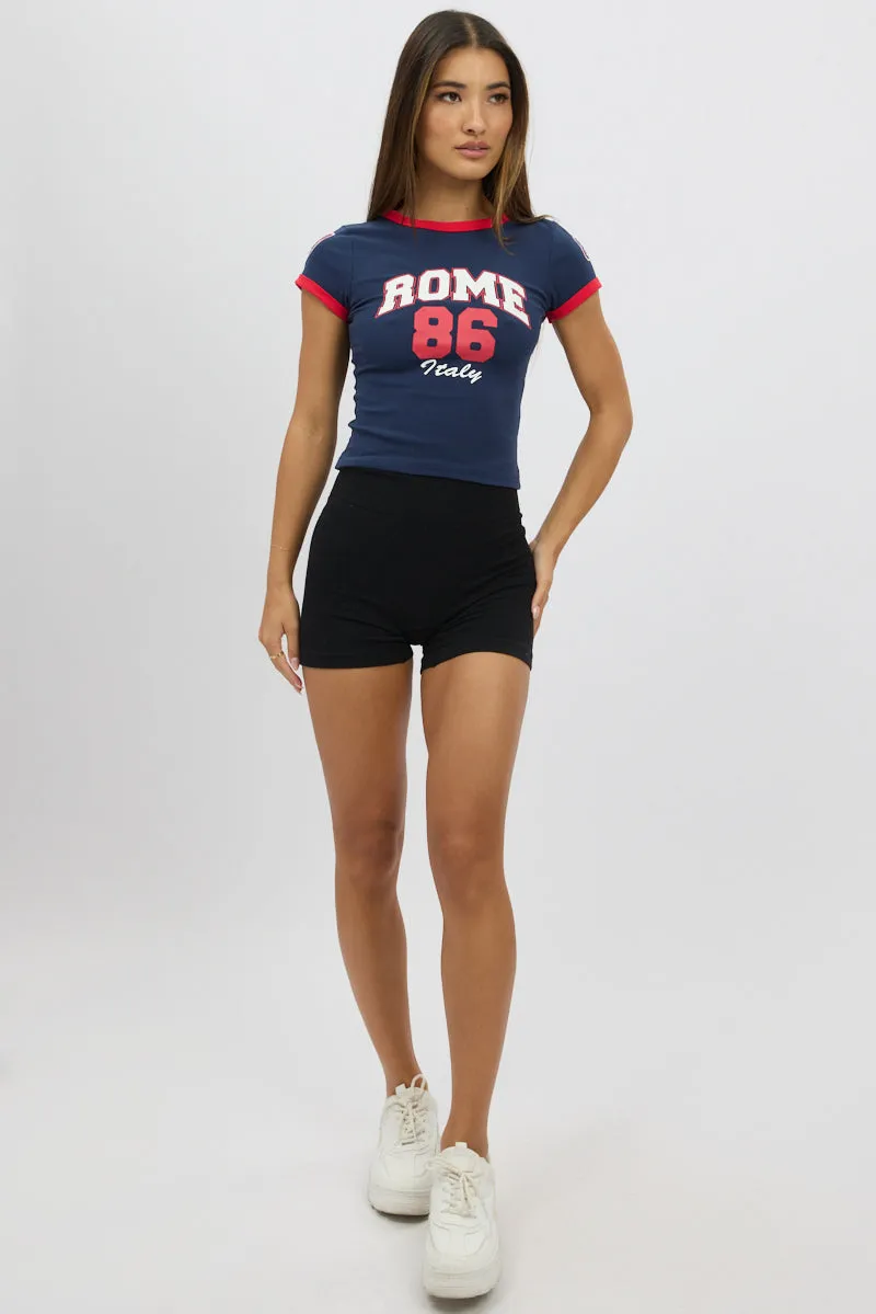 Blue Graphic Tee Short Sleeve sold by Ally Fashion product image thumbnail 2