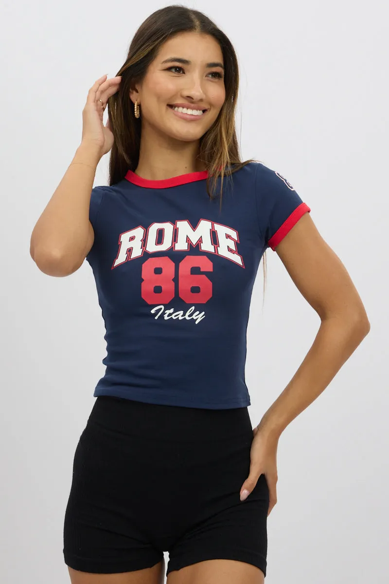 Blue Graphic Tee Short Sleeve sold by Ally Fashion product image thumbnail 3