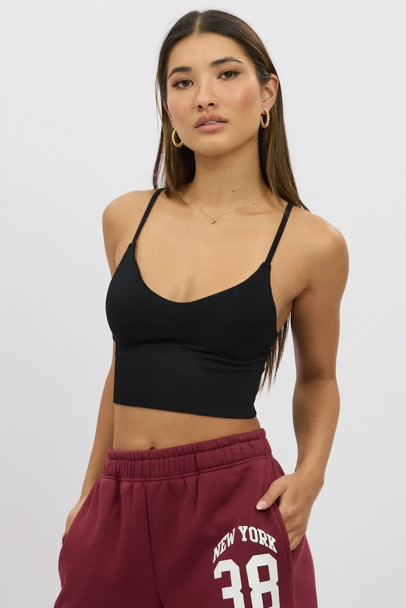 Black V Neck Cami Crop Top Seamless sold by Ally Fashion product image thumbnail 4