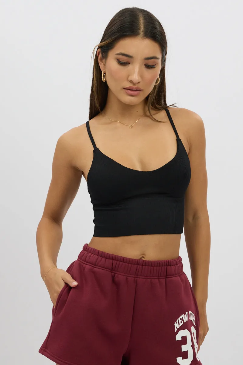 Black V Neck Cami Crop Top Seamless sold by Ally Fashion