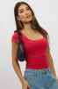 Red Supersoft Square Neck Cap Sleeve Top Double Layer sold by Ally Fashion