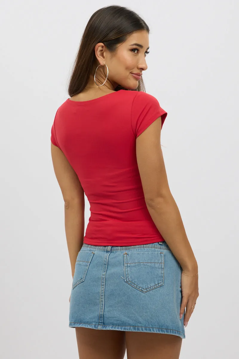 Red Supersoft Square Neck Cap Sleeve Top Double Layer sold by Ally Fashion product image thumbnail 5