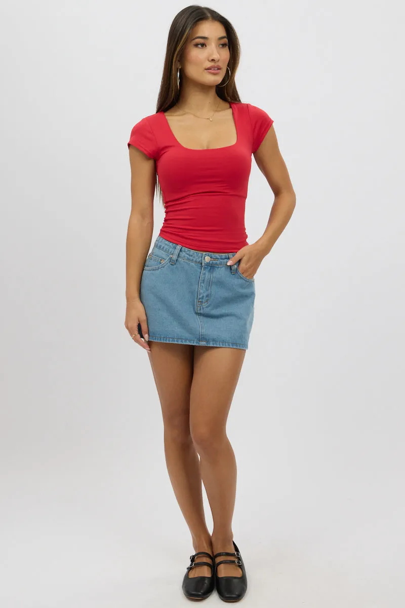 Red Supersoft Square Neck Cap Sleeve Top Double Layer sold by Ally Fashion product image thumbnail 2