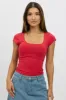 Red Supersoft Square Neck Cap Sleeve Top Double Layer sold by Ally Fashion