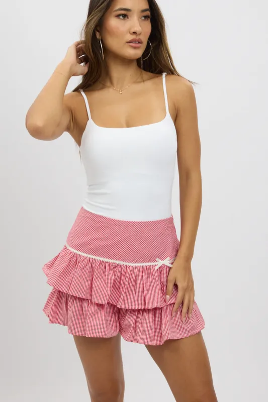 Red Check Skort Skirt Frilled Hem sold by Ally Fashion