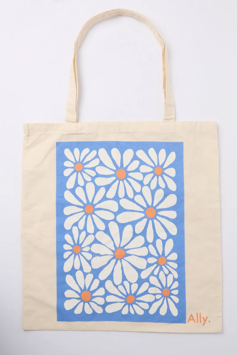 Blue Abstract Tote Bag Printed Cool Daisies sold by Ally Fashion