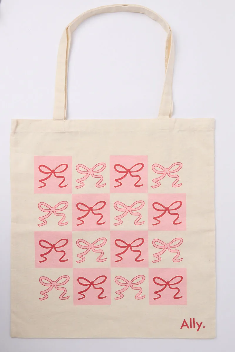 Pink Check Tote Bag Printed Bow Checkered sold by Ally Fashion