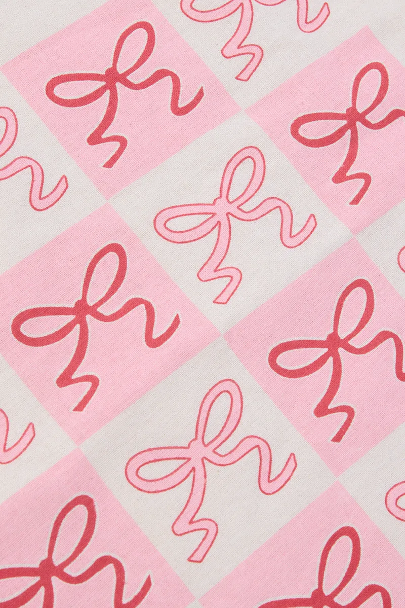 Pink Check Tote Bag Printed Bow Checkered sold by Ally Fashion product image thumbnail 2