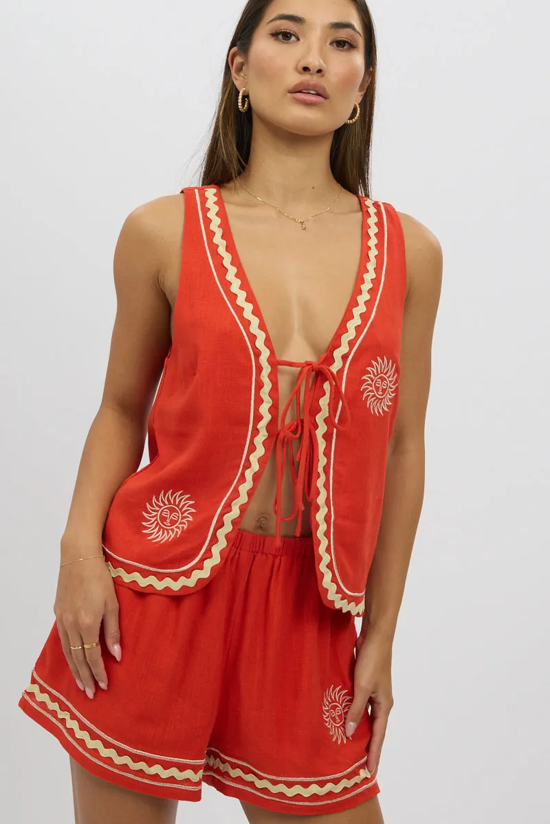 Red Linen Vest Sleeveless Embo sold by Ally Fashion product image thumbnail 3