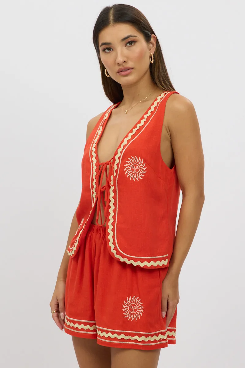 Red Linen Vest Sleeveless Embo sold by Ally Fashion product image thumbnail 4
