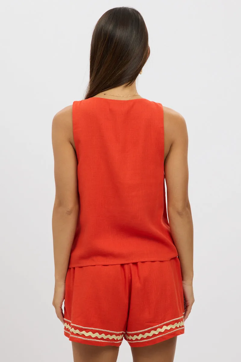 Red Linen Vest Sleeveless Embo sold by Ally Fashion product image thumbnail 5