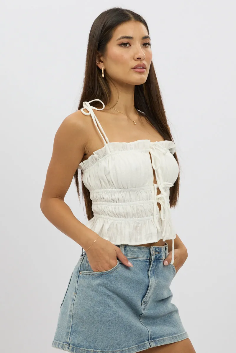 White Cami Top Sleeveless Tie Front Textured sold by Ally Fashion product image thumbnail 4