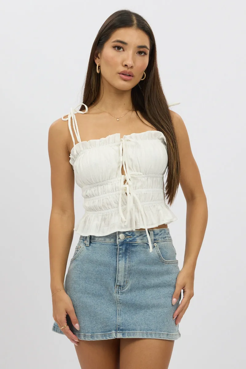 White Cami Top Sleeveless Tie Front Textured sold by Ally Fashion product image thumbnail 3