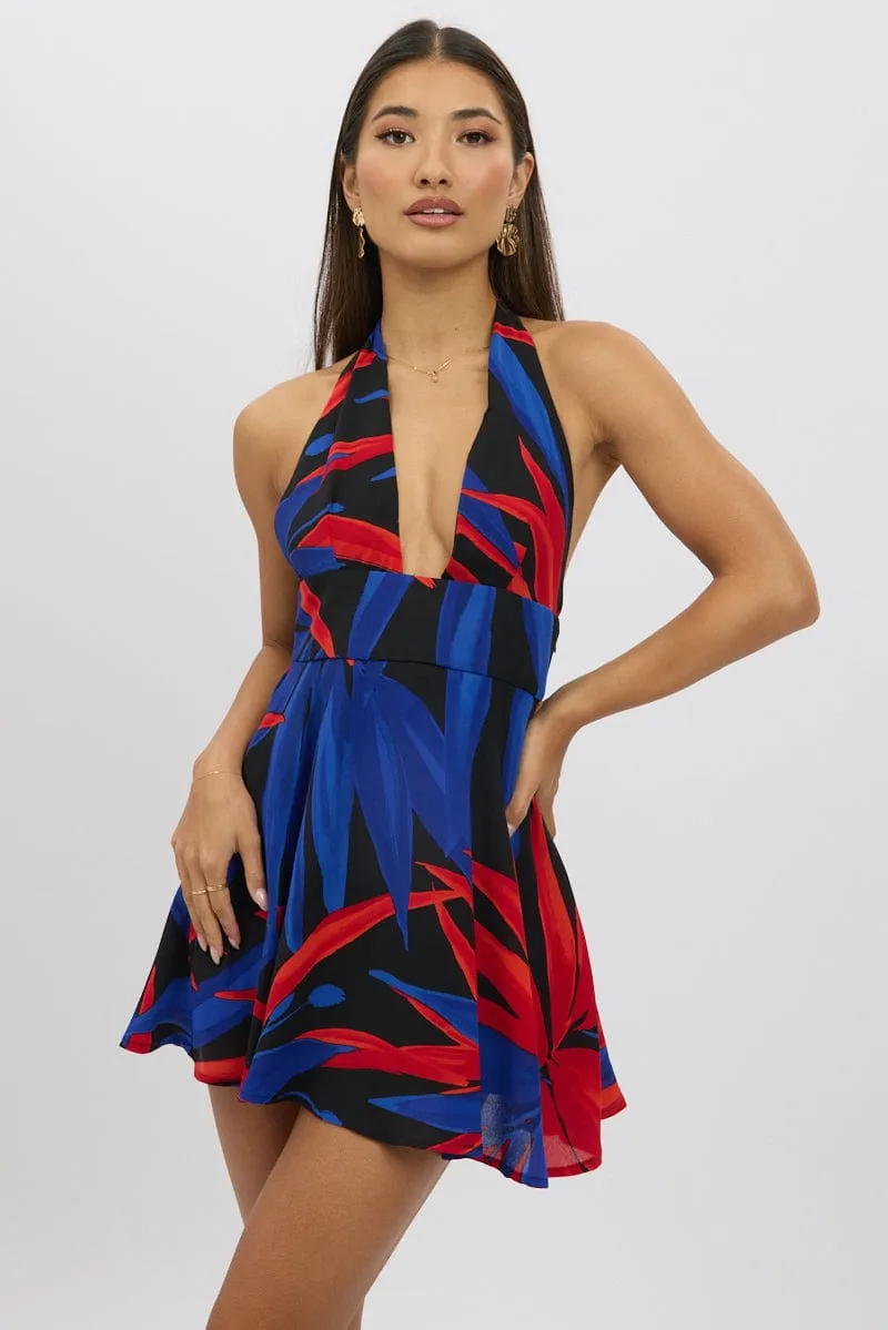 Black Floral Halter Neck Dress Mini sold by Ally Fashion product image thumbnail 3