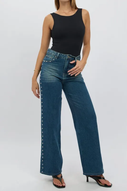 Denim Baggy Jeans Stud Detail sold by Ally Fashion