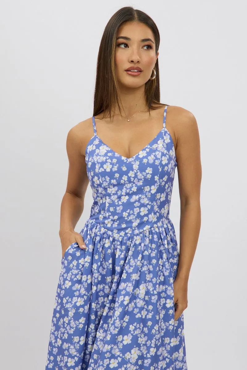 Blue Ditsy Maxi Dress V-Neck sold by Ally Fashion product image thumbnail 2