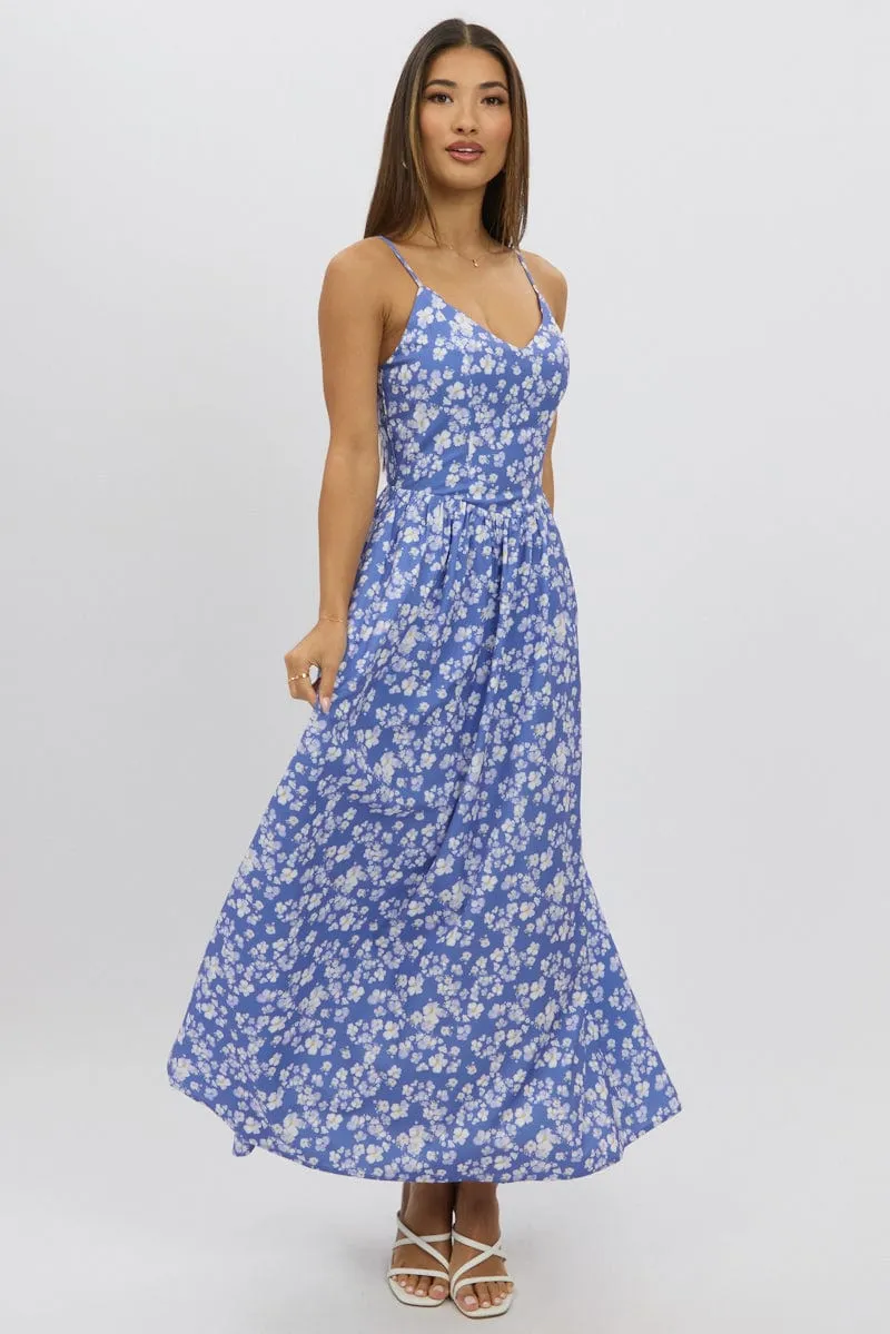 Blue Ditsy Maxi Dress V-Neck sold by Ally Fashion product image thumbnail 3