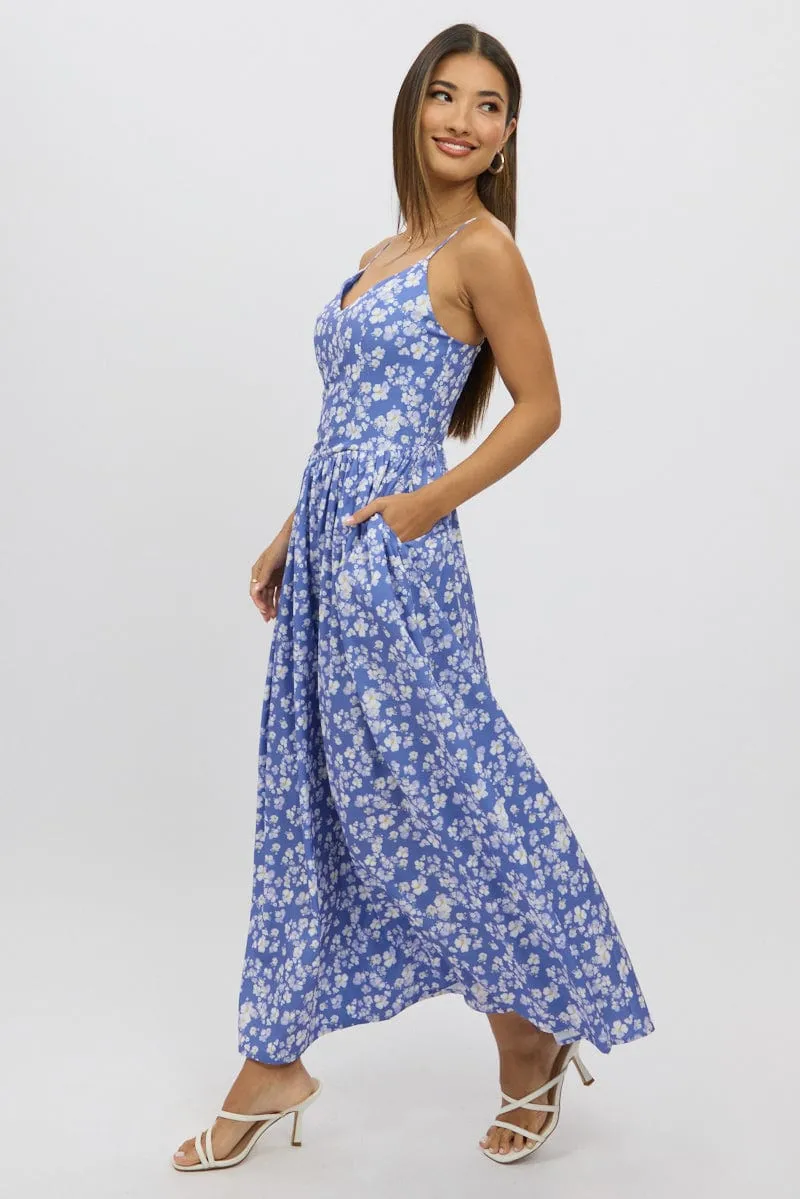 Blue Ditsy Maxi Dress V-Neck sold by Ally Fashion product image thumbnail 4