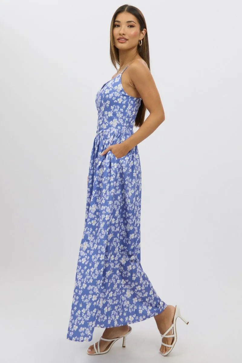 Blue Ditsy Maxi Dress V-Neck sold by Ally Fashion