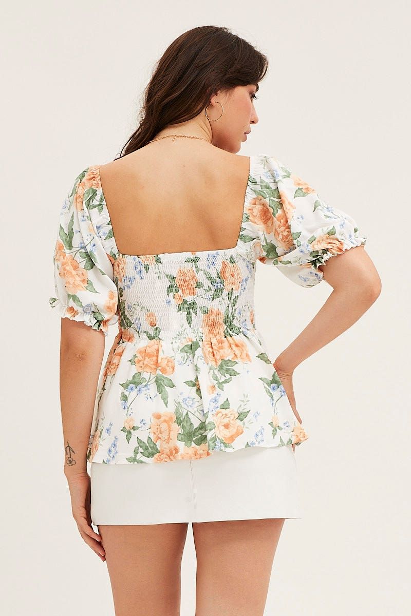 Print Puff Sleeve Shirred Top sold by Ally Fashion product image thumbnail 5
