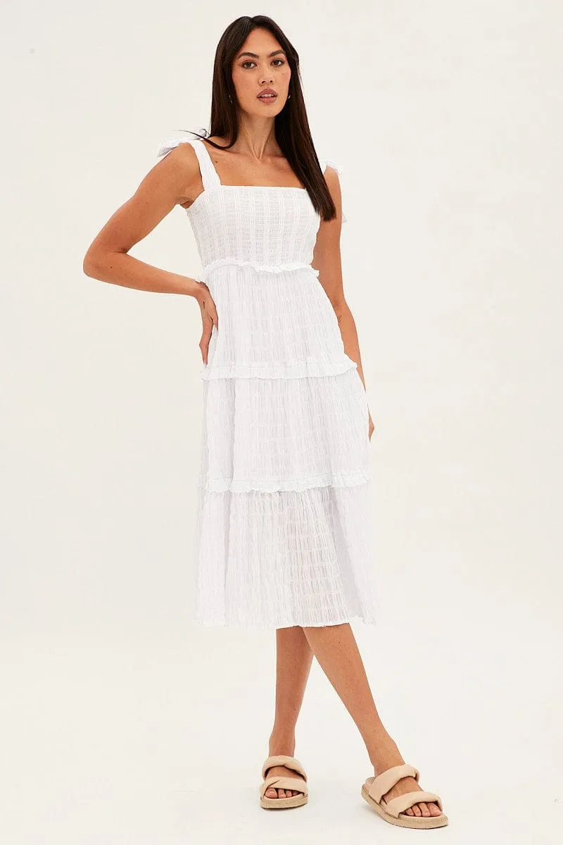 White Midi Dress Sleeveless Shirred Texture Cotton sold by Ally Fashion product image thumbnail 3