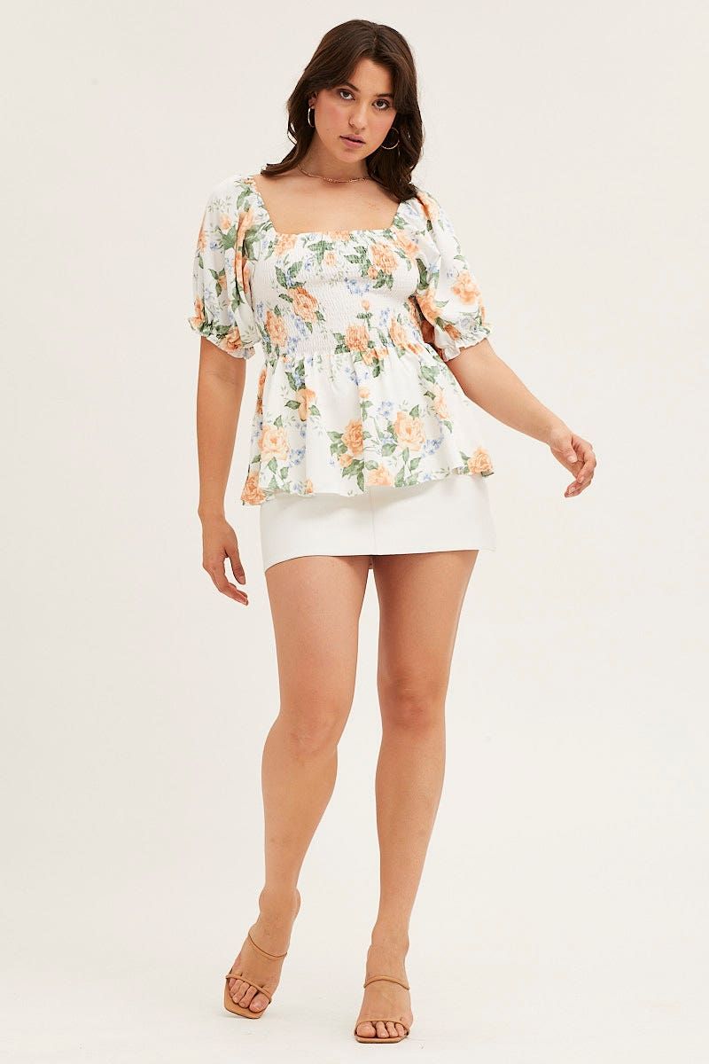 Print Puff Sleeve Shirred Top sold by Ally Fashion product image thumbnail 2