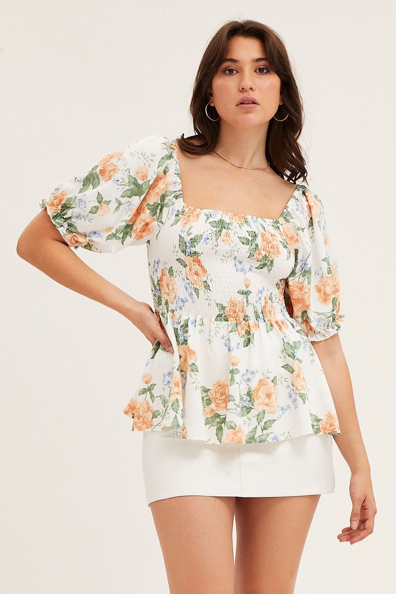 Print Puff Sleeve Shirred Top sold by Ally Fashion product image thumbnail 3