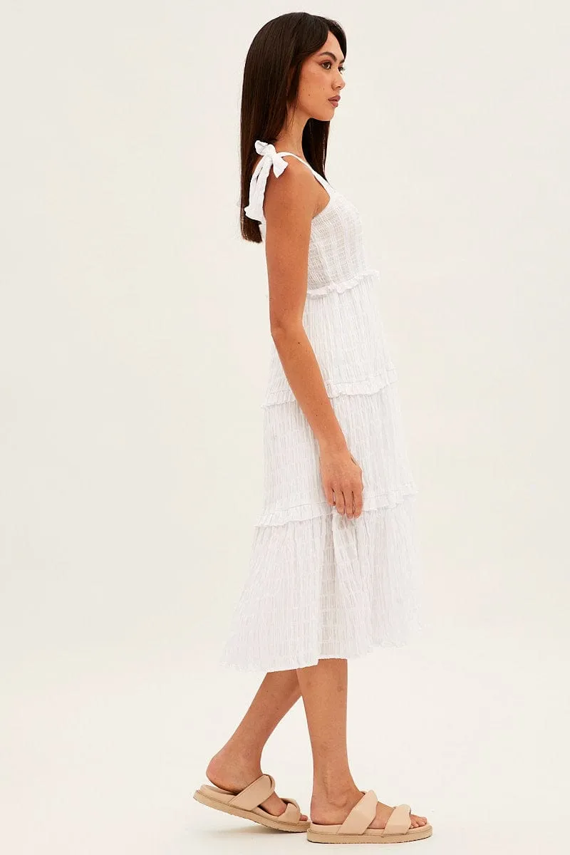 White Midi Dress Sleeveless Shirred Texture Cotton sold by Ally Fashion product image thumbnail 4