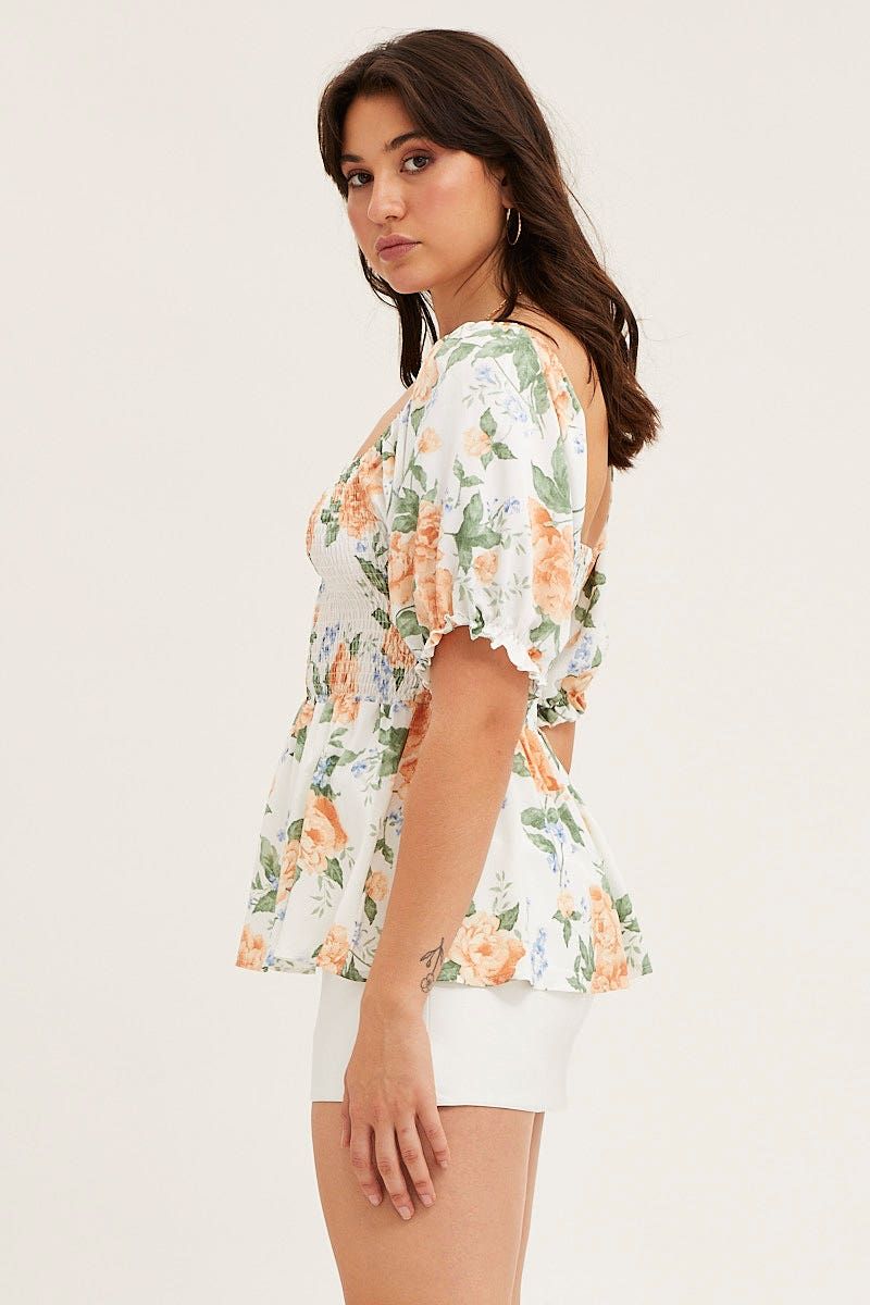 Print Puff Sleeve Shirred Top sold by Ally Fashion product image thumbnail 4
