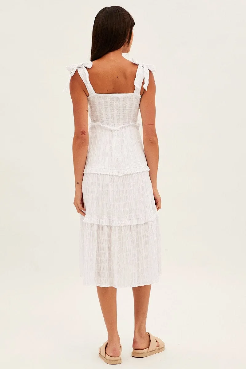 White Midi Dress Sleeveless Shirred Texture Cotton sold by Ally Fashion product image thumbnail 5