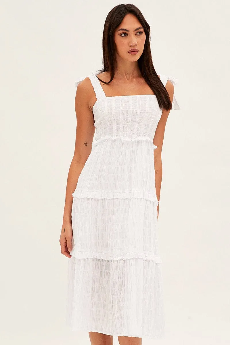 White Midi Dress Sleeveless Shirred Texture Cotton sold by Ally Fashion product image thumbnail 2