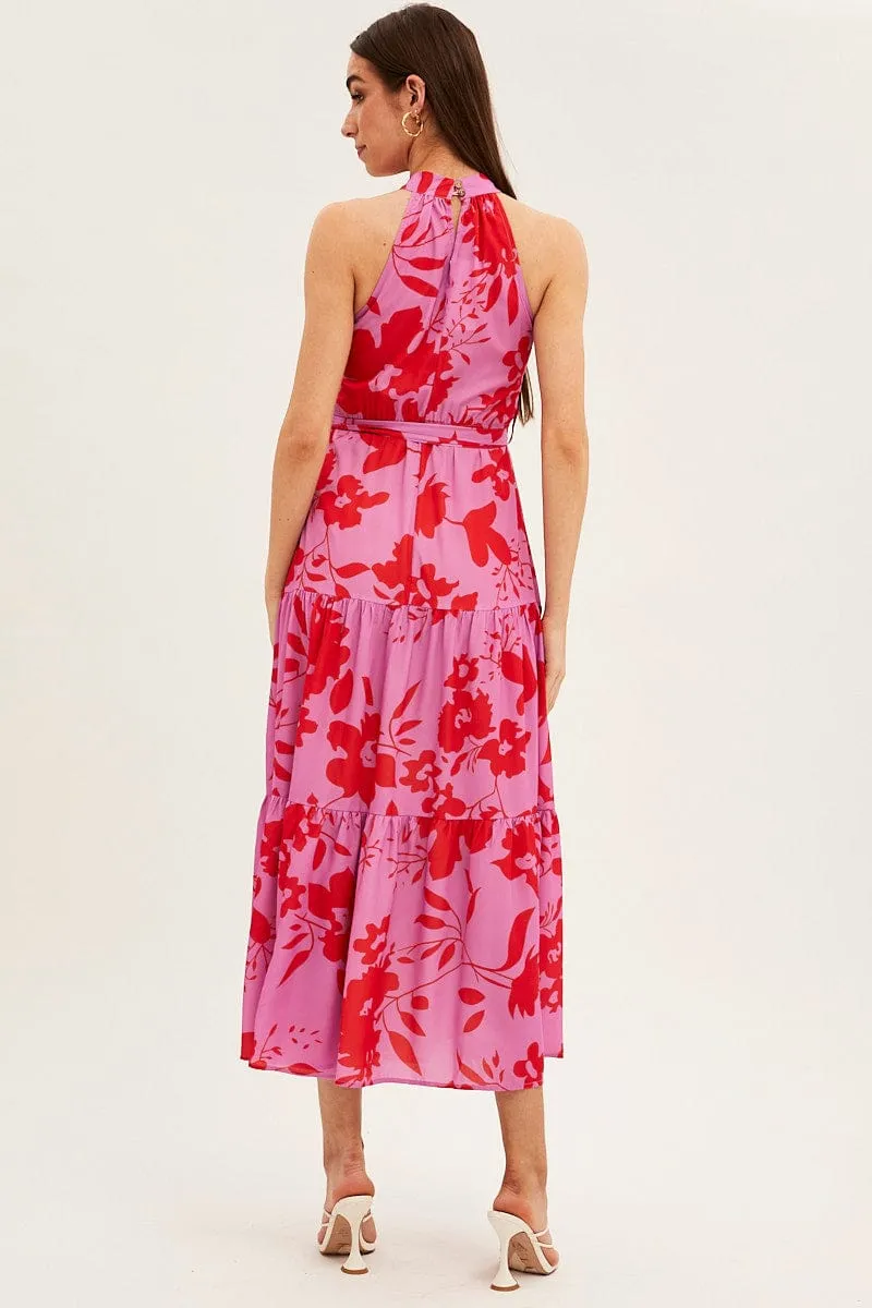 Pink Floral Halter Neck Floral Maxi Dress sold by Ally Fashion product image thumbnail 5