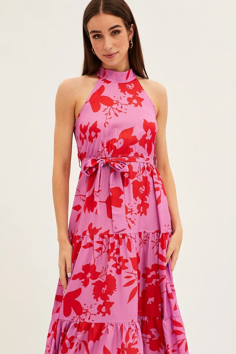 Pink Floral Halter Neck Floral Maxi Dress sold by Ally Fashion product image thumbnail 2