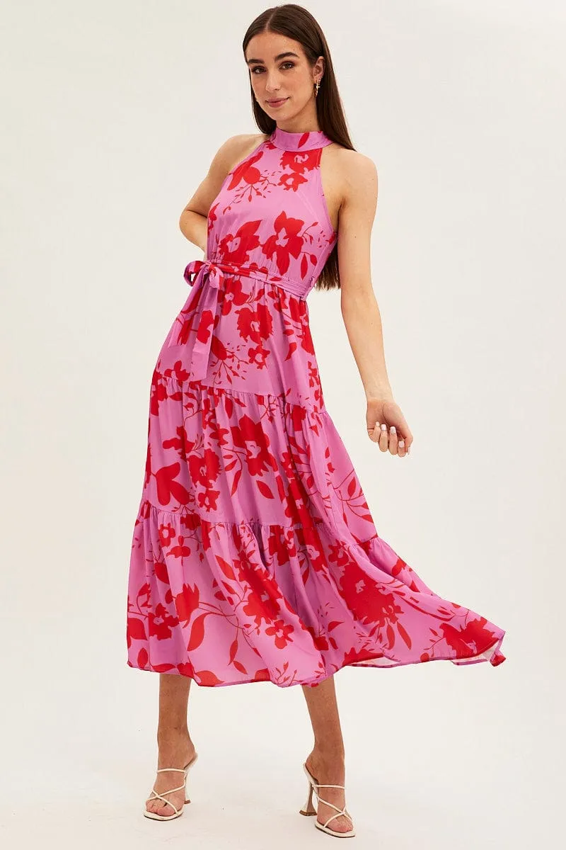 Pink Floral Halter Neck Floral Maxi Dress sold by Ally Fashion product image thumbnail 3