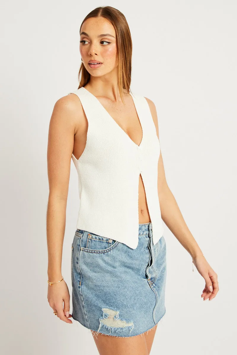 White Knit Vest V Neck sold by Ally Fashion product image thumbnail 3
