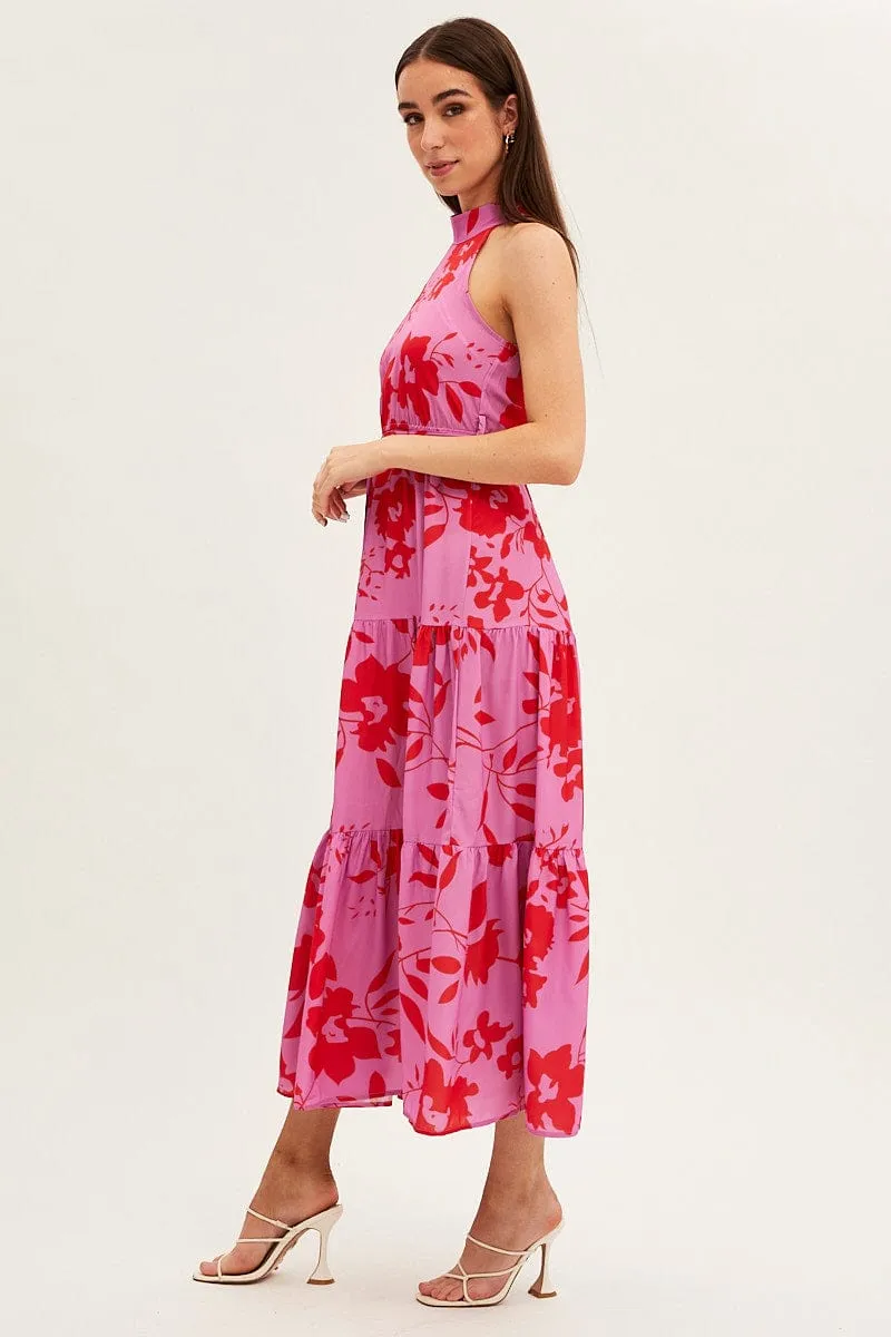 Pink Floral Halter Neck Floral Maxi Dress sold by Ally Fashion product image thumbnail 4