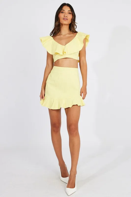 Yellow Ruffle Mini Skirt Swishy made by Ally Fashion