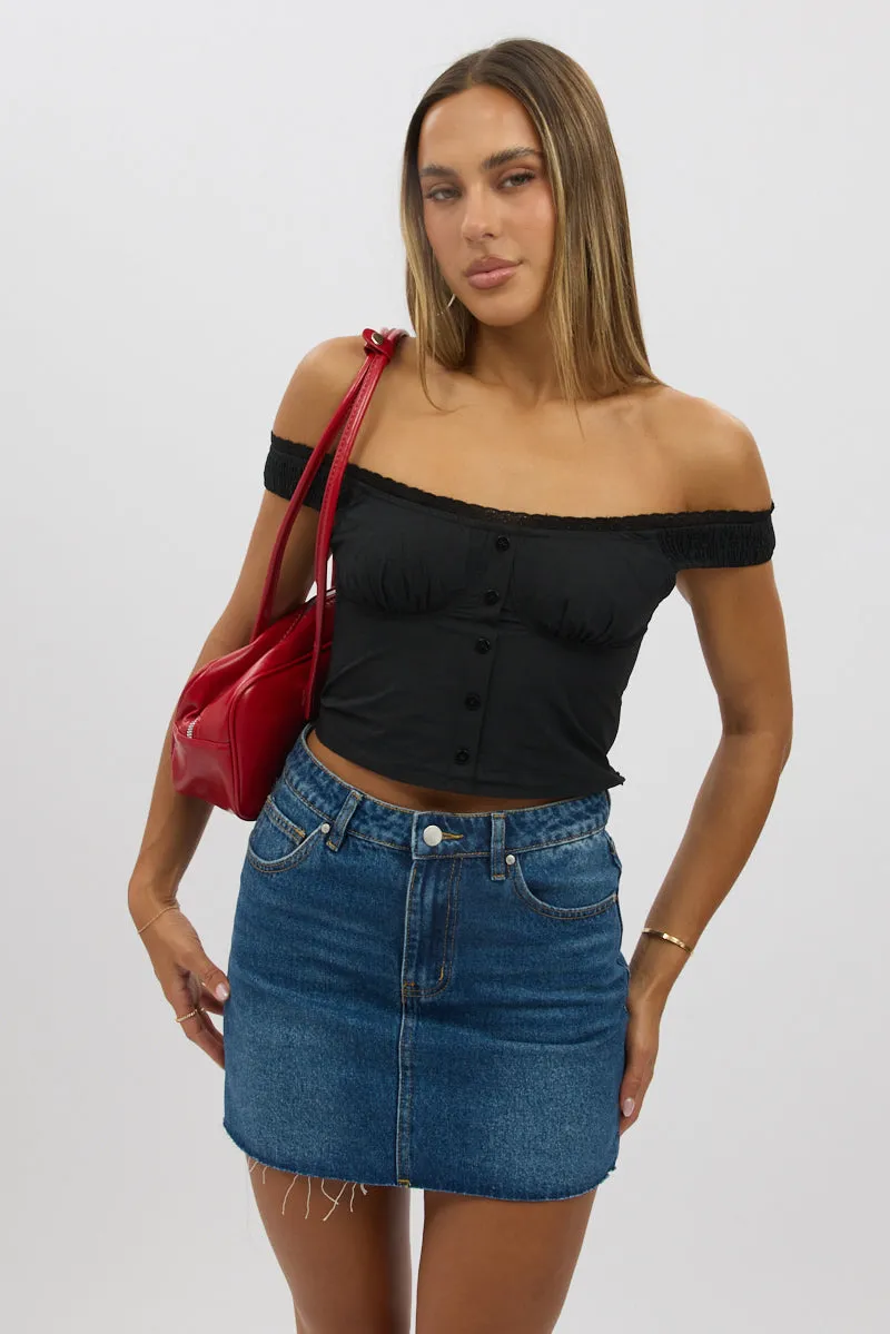 Black Frilled Cami Sleeveless Off Shoulder Top sold by Ally Fashion