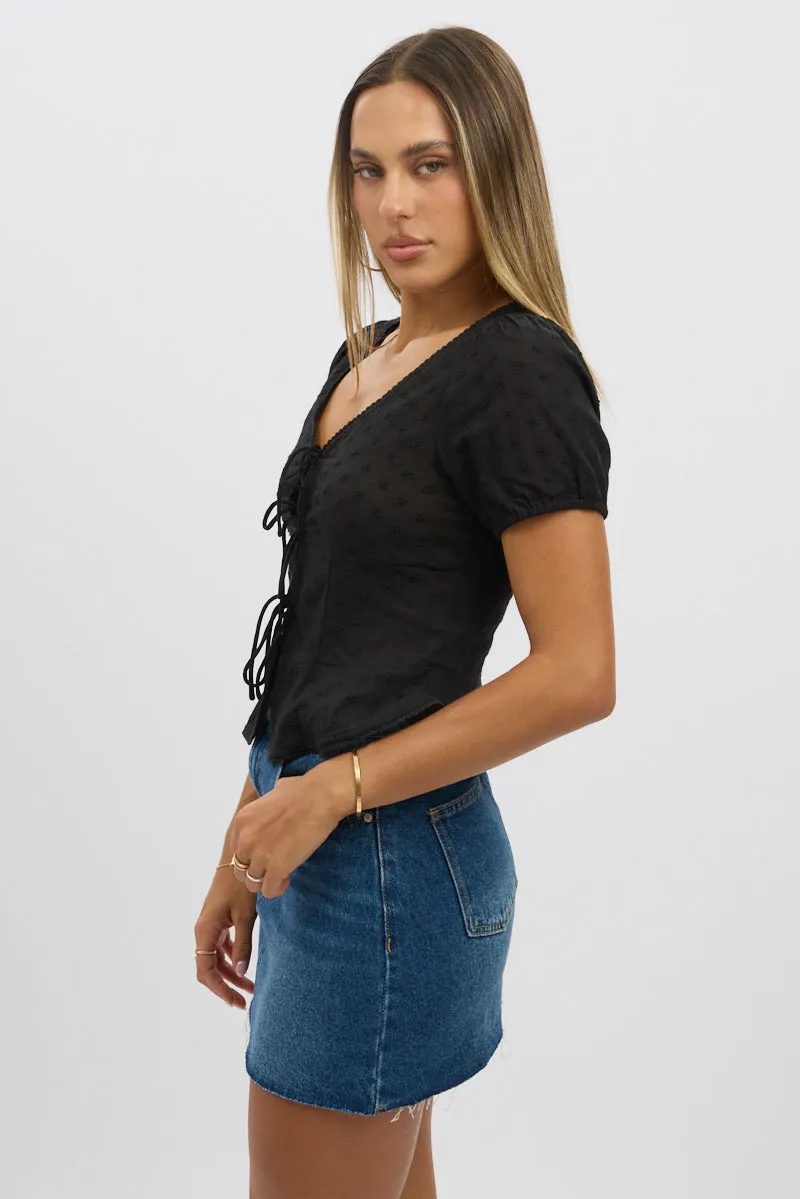 Black Tie Up Top Short Sleeve Eyelet sold by Ally Fashion product image thumbnail 4