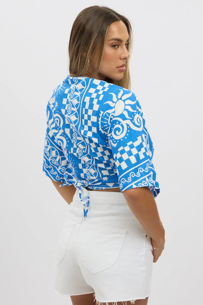 Blue Abstract Tie Up Bolero Short Sleeve sold by Ally Fashion product image thumbnail 5