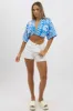 Blue Abstract Tie Up Bolero Short Sleeve sold by Ally Fashion