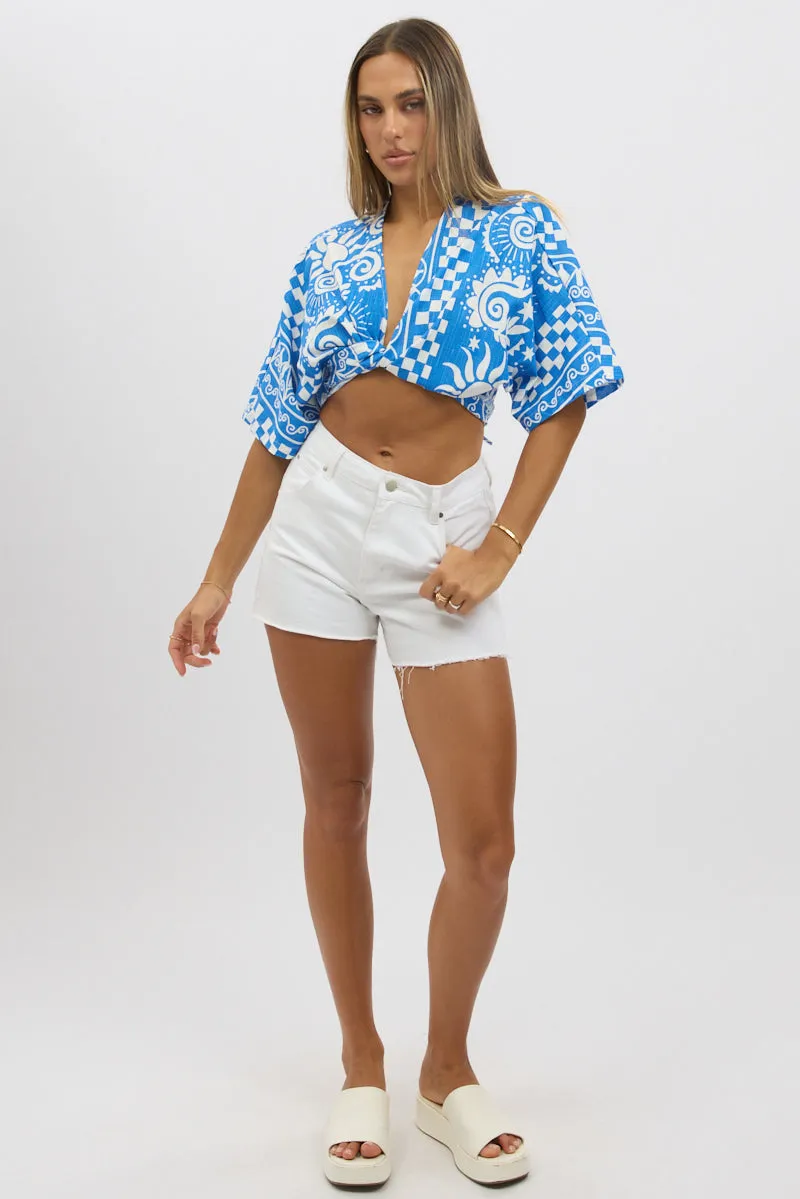 Blue Abstract Tie Up Bolero Short Sleeve sold by Ally Fashion product image thumbnail 2