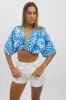 Blue Abstract Tie Up Bolero Short Sleeve sold by Ally Fashion