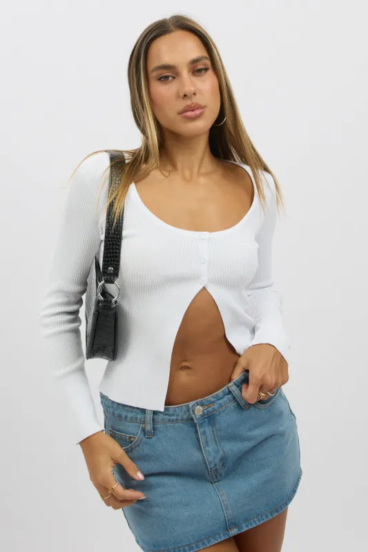 White Button Up Knit Cardigan Long Sleeve sold by Ally Fashion
