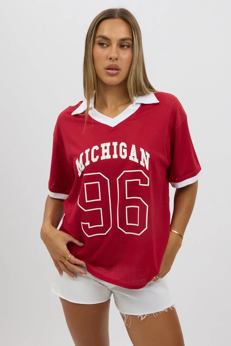 Red Sport Tee Collar Short Sleeve sold by Ally Fashion product image thumbnail 3