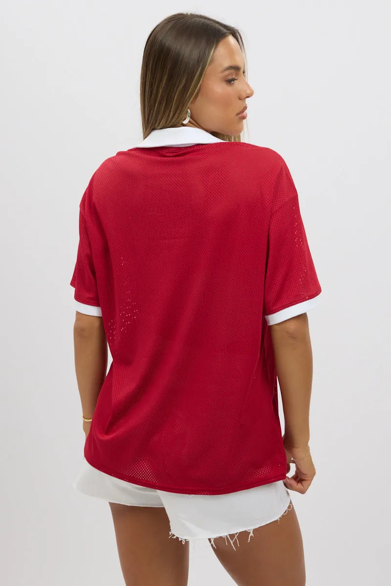 Red Sport Tee Collar Short Sleeve sold by Ally Fashion product image thumbnail 5