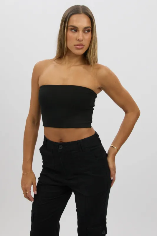 Black Bandeau Top Cotton Rib sold by Ally Fashion