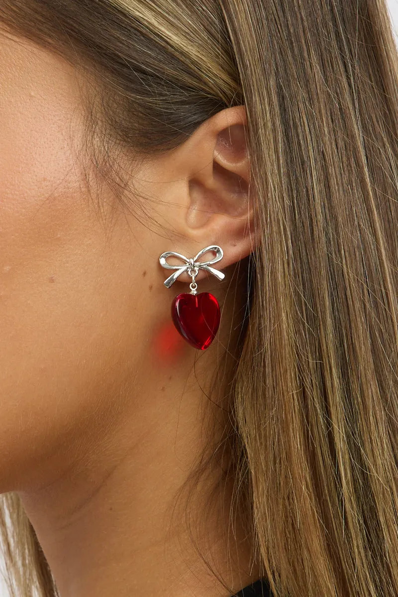 Red Bow Earrings with Heart sold by Ally Fashion product image thumbnail 2