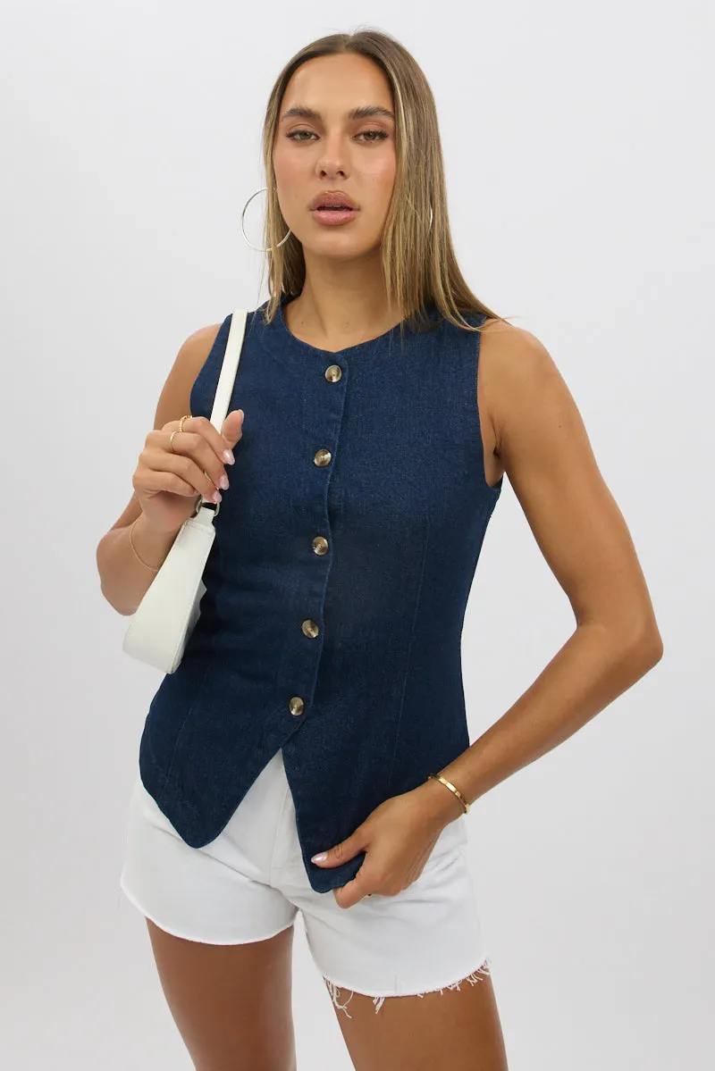 Denim High Neck Vest sold by Ally Fashion