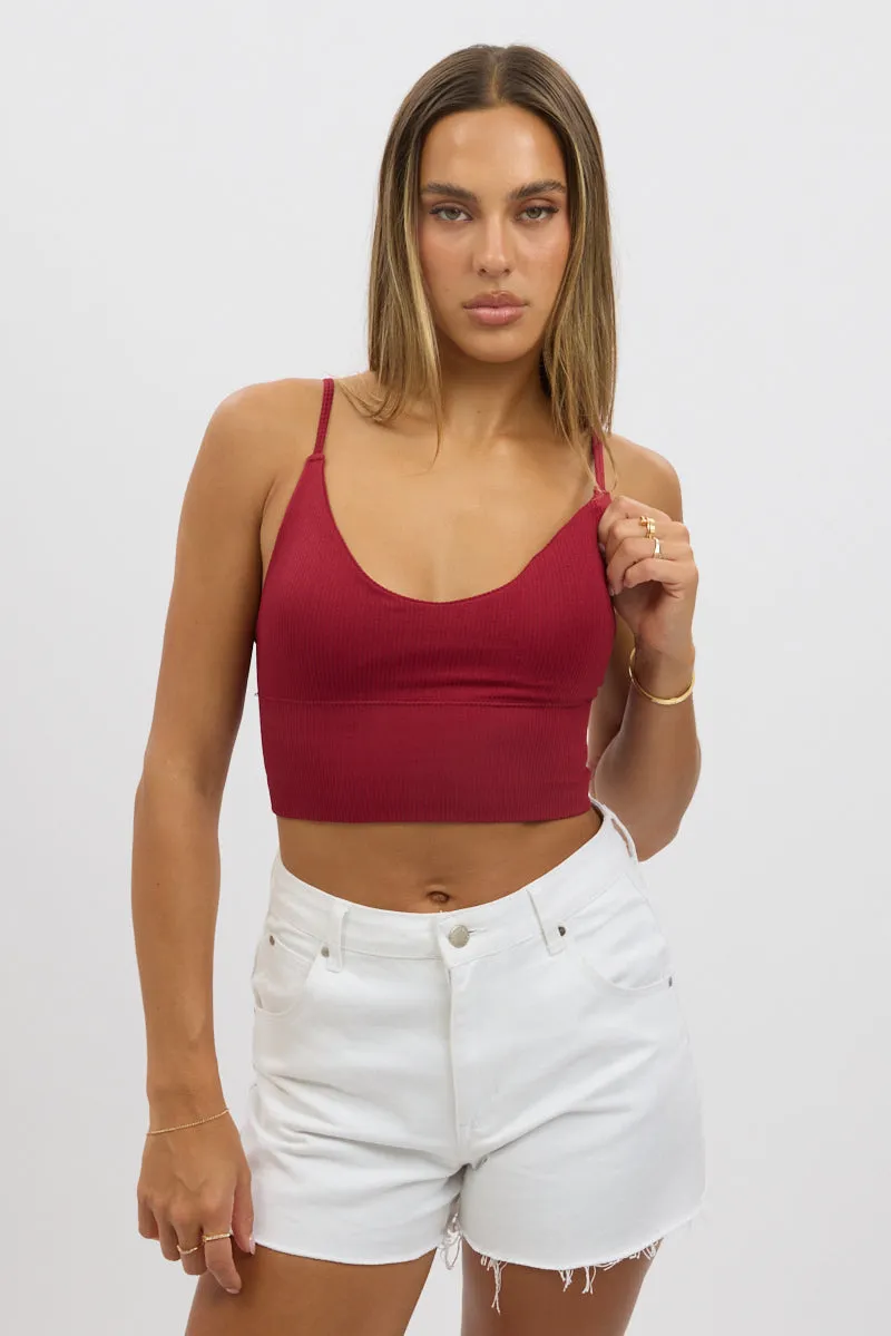 Red V Neck Cami Crop Top Seamless sold by Ally Fashion